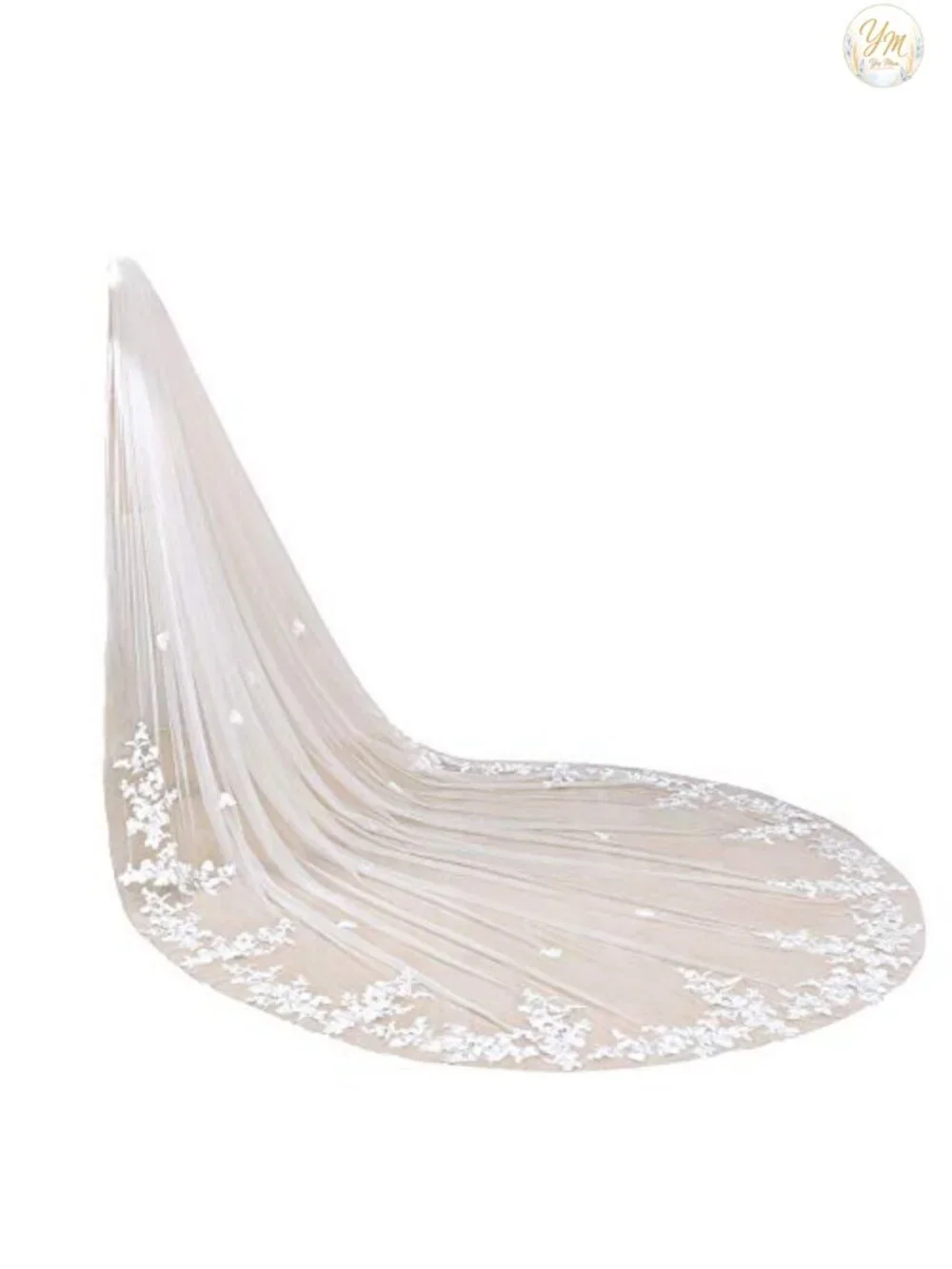 Cathedral Flower Lace Wedding Veil with Metal Comb Long Train